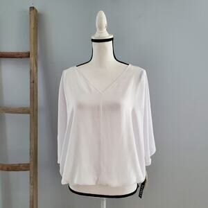 XOXO White Angel Sleeve Sheer Flowy V-Neckline Top L